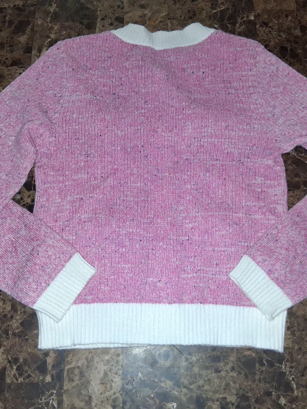 Pink Knit Cardigan with White Trim - Picture 2 of 4